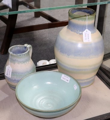 Lot 148 - Bourne Derby, two stoneware ewers in blue,...