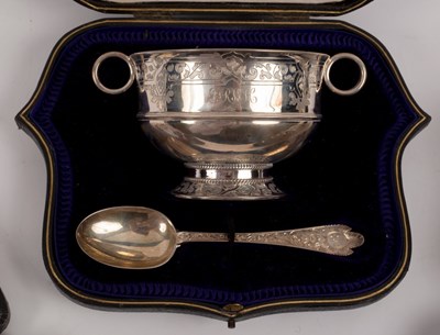 Lot 54 - A silver Christening bowl and spoon, Wakely &...