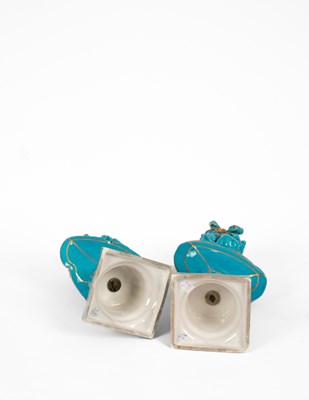 Lot 539 - A pair of Sèvres style turquoise ground portrait busts of Louis XVI and Marie Antoinette