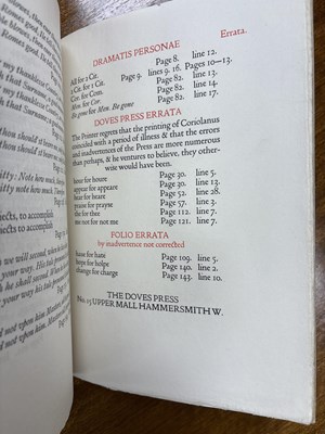 Lot 269 - [Doves Press] Shakespeare (William) The Tragedy of Coriolanus