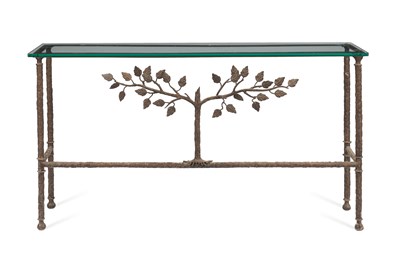 Lot 318 - A wrought iron framed console table in the manner of Diego Giacometti