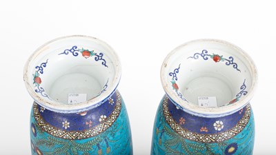 Lot 244 - A pair of Japanese cloisonne on porcelain vases
