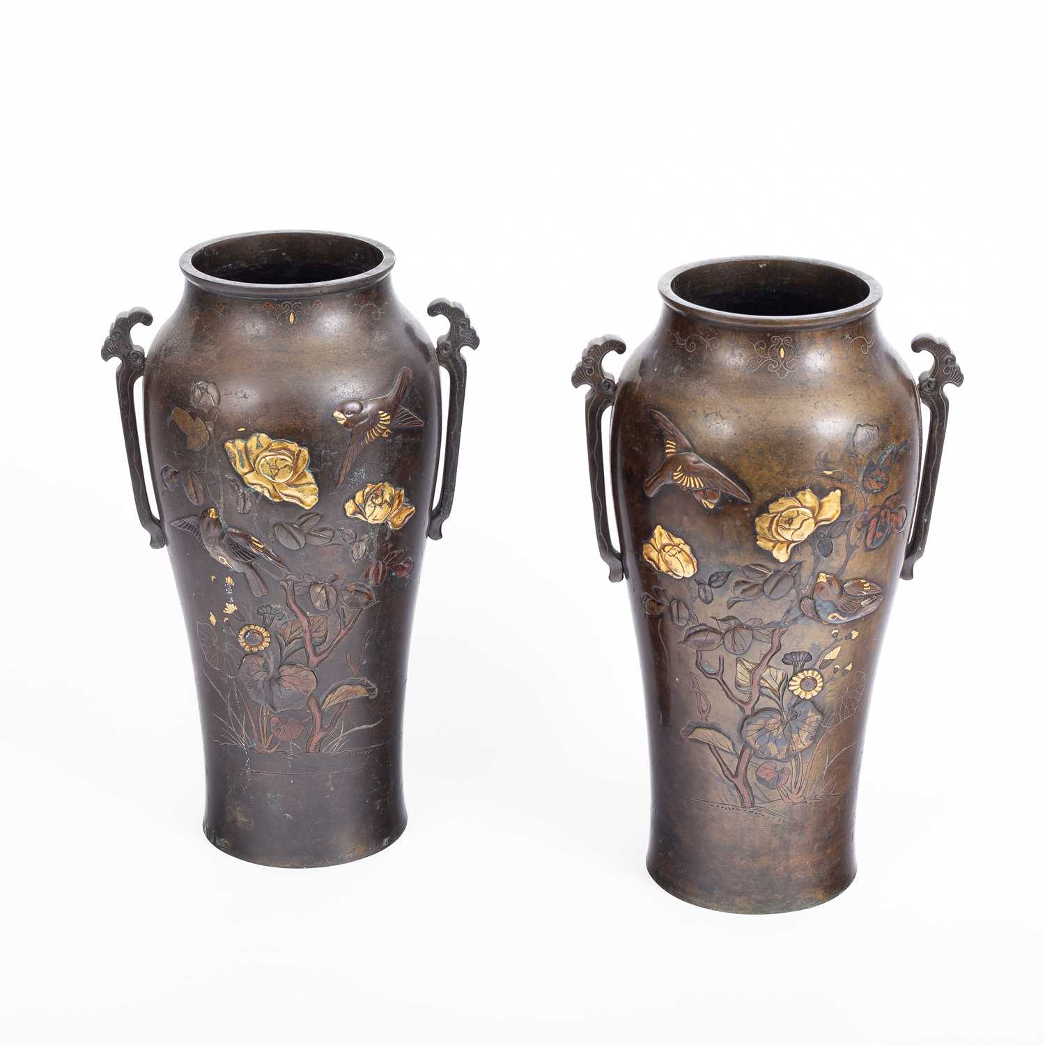 Lot 246 - A pair of Japanese bronze vases