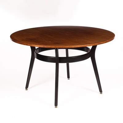 Lot 307 - A G-Plan Librenza tola wood and black circular dining table