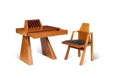 Lot 309 - A Brutalist style cherry wood desk and chair
