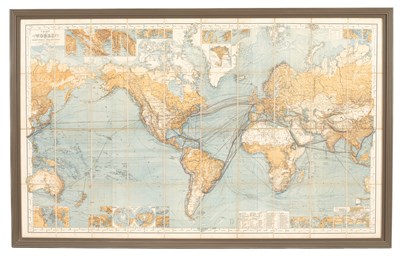 Lot 274 - A framed large scale chart of the world map
