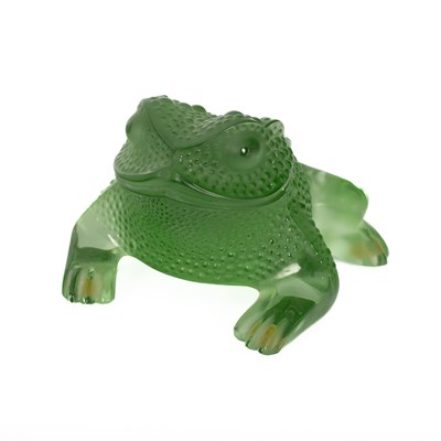 Lot 457 - A modern Lalique frosted green glass model of a toad