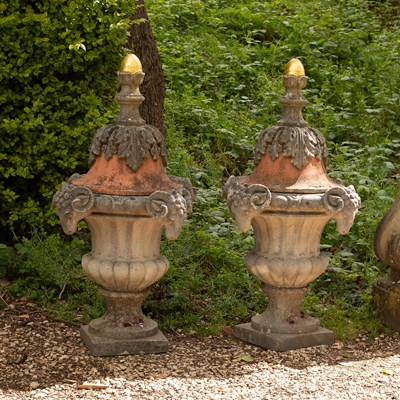 Lot 514 - Two pairs of composition stone urns