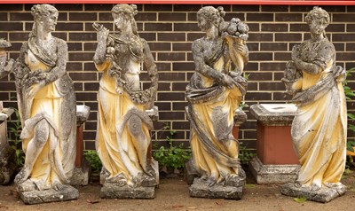 Lot 567 - A set of four composition stone figures of Classical Maidens