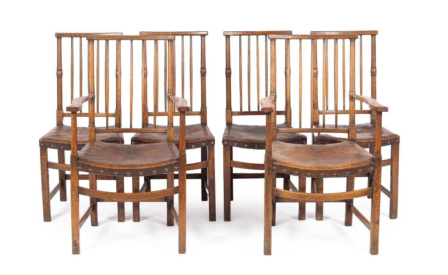 Lot 13 - A set of six oak spindle back dining chairs