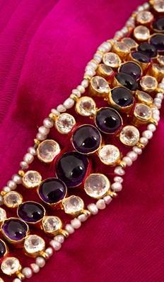 Lot A yellow metal diamond, amethyst and seed pearl panel