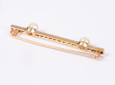 Lot 98 - A Victorian diamond and pearl bar brooch